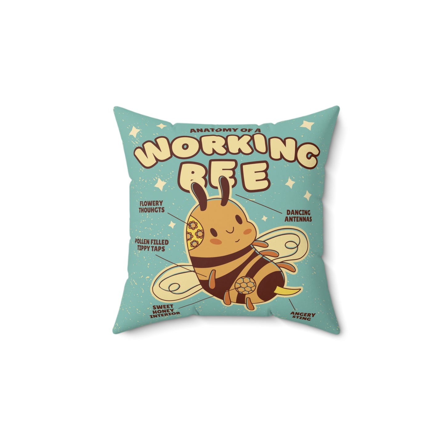 Anatomy of a Cute Working Bee Square Pillow