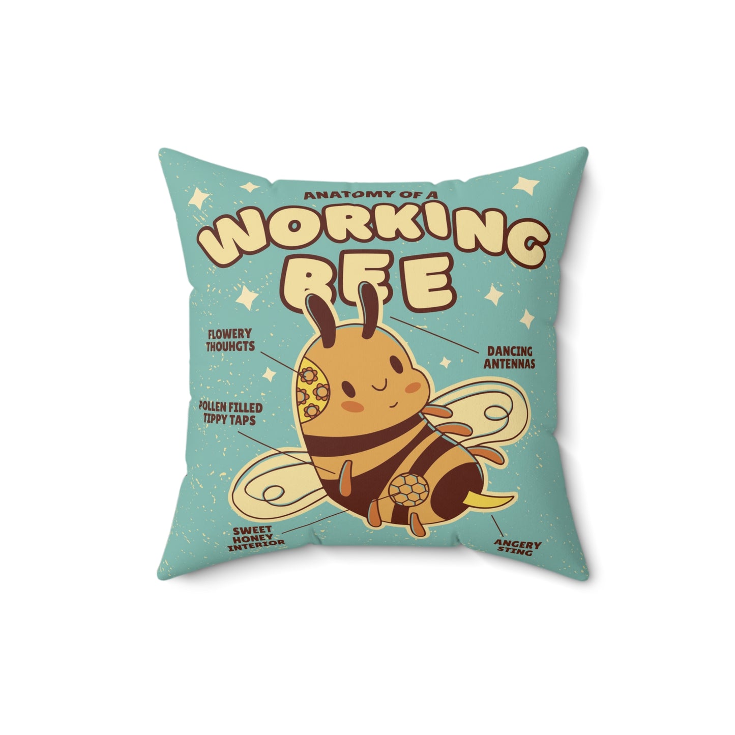 Anatomy of a Cute Working Bee Square Pillow