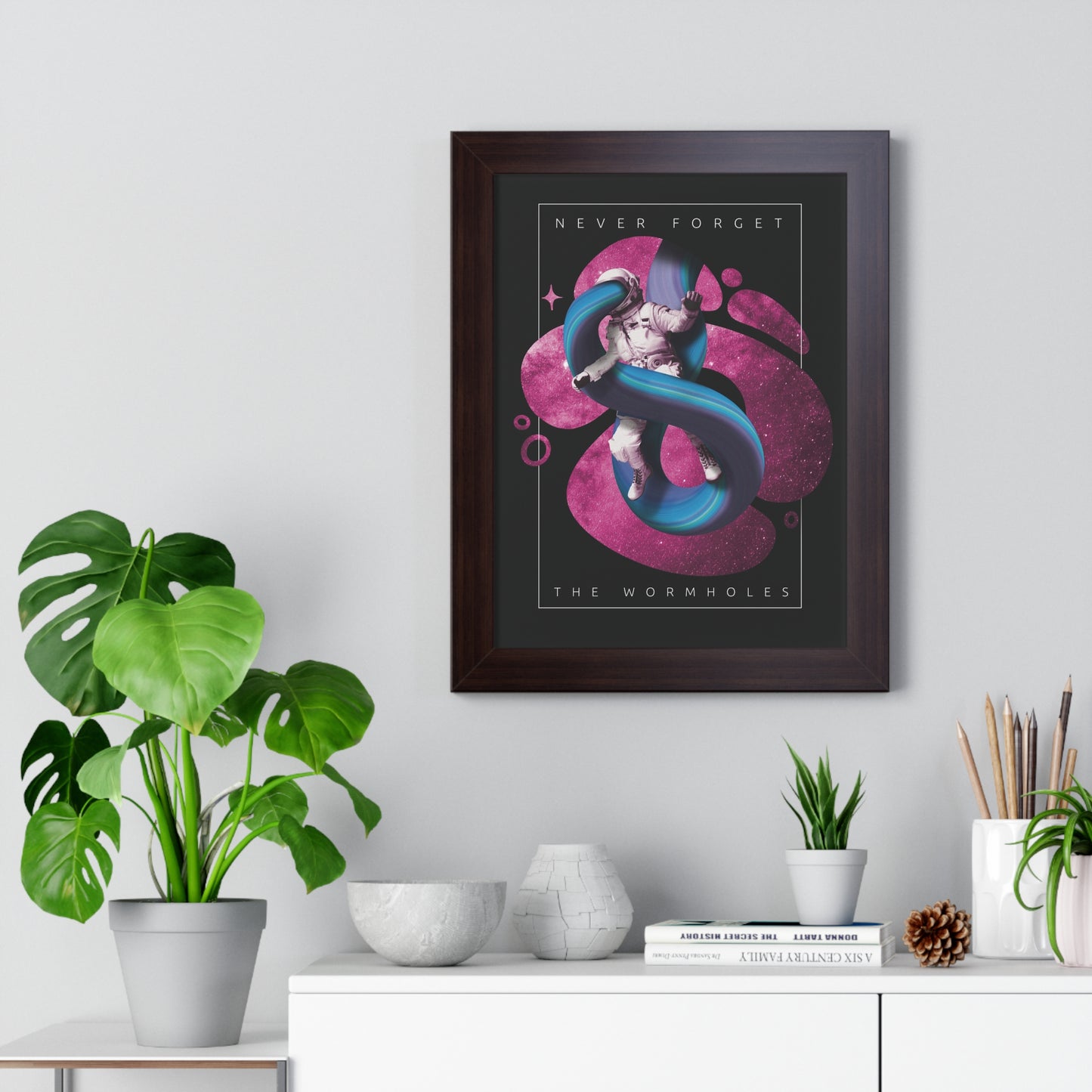 Never Forget the Wormholes Framed Vertical Poster