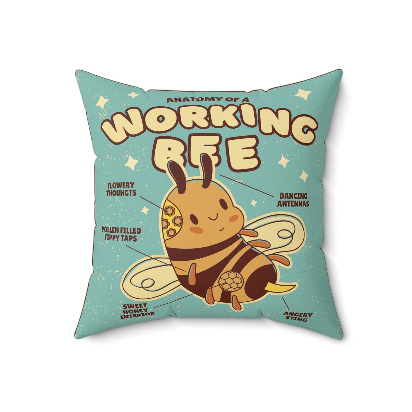 Anatomy of a Cute Working Bee Square Pillow