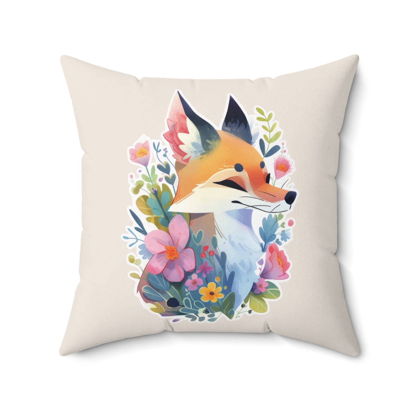 Cute Fox Watercolor Square Pillow